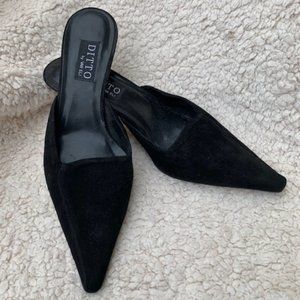 Black Suede Mule Heels